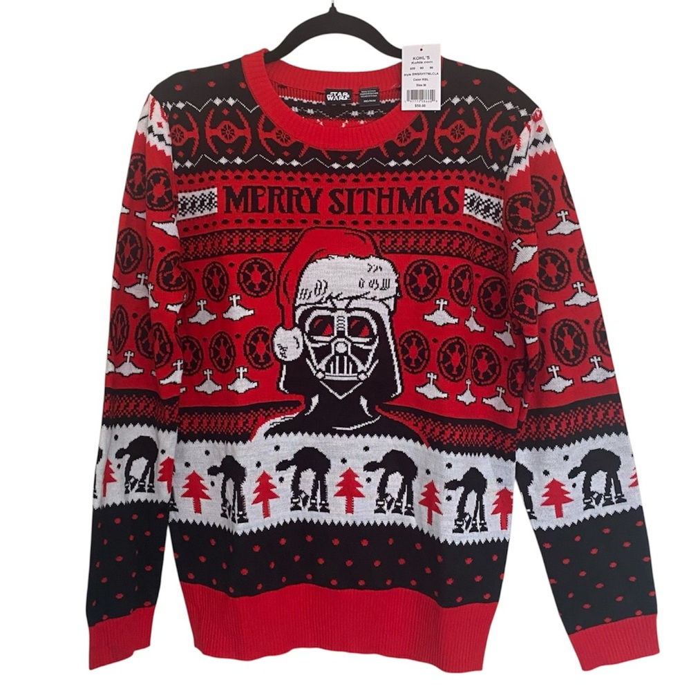 Ugly Christmas Sweater Men’s M Star Wars Merry Sithmas Darth Vader Red Black NWT